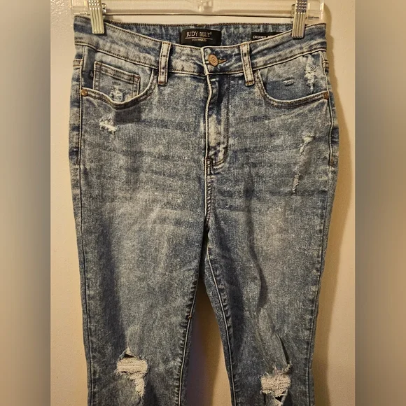 Judy Blue Jeans Blue Denim Cropped Bootcut Distressed Stretch Women's Size 7/28 - Picture 2 of 13